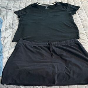 Talbots Black Short Sleeve Top & Gav Black Drawstring SKORT Set 2X